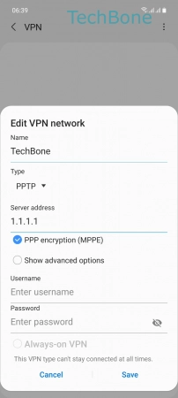 How to Set up Virtual Private Network (VPN) - Enter the  Corresponding data  and tap  Save 