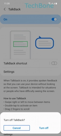 How to Turn Off TalkBack - Tap on  Turn off 