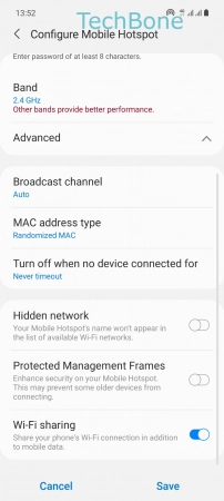 How to Turn On/Off Wi-Fi sharing (Wi-Fi repeater) - Tap on  Save 