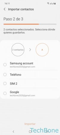 Paso 9: Selecciona a dónde importar los contactos Importar contactos - Selecciona a dónde importar los contactos