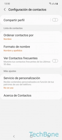 Paso 4: Presiona Ordenar contactos por Ordenar los contactos por nombre o apellidos - Presiona Ordenar contactos por