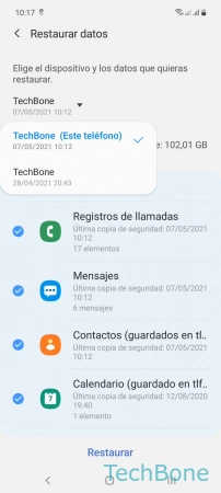 Paso 5: Selecciona una copia de seguridad Restaurar una copia de seguridad de Samsung Cloud - Selecciona una copia de seguridad
