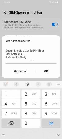 Schritt 7: Gib die aktuelle PIN ein und tippe auf OK PIN-Abfrage - Gib die aktuelle PIN ein und tippe auf OK