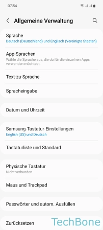Texteingabe mittels Streichgesten - Tippe auf  Samsung-Tastatur-Einstellungen 
