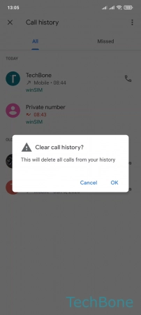 How to Clear the whole Call history - Tap on  OK 