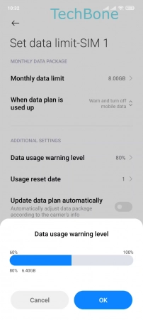 How to Set Data usage warning level - Swipe left or right to set the  Data usage warning level  and tap  OK 