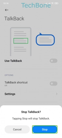 How to Turn off TalkBack - Tap twice on  Stop 