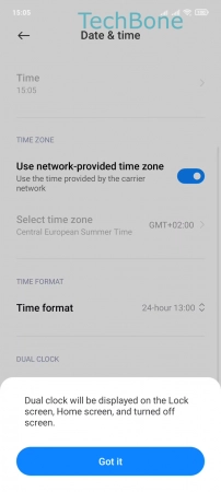 How to Turn on/off Dual Clock on Lock screen - Tap on  Got it 