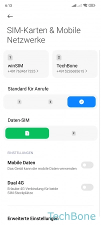 APN hinzufügen - Wähle eine  SIM-Karte   (Dual SIM) 
