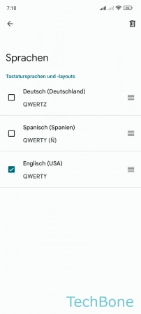 Tastatursprache löschen - Wähle eine  Tastatursprache  und tippe auf  Löschen 
