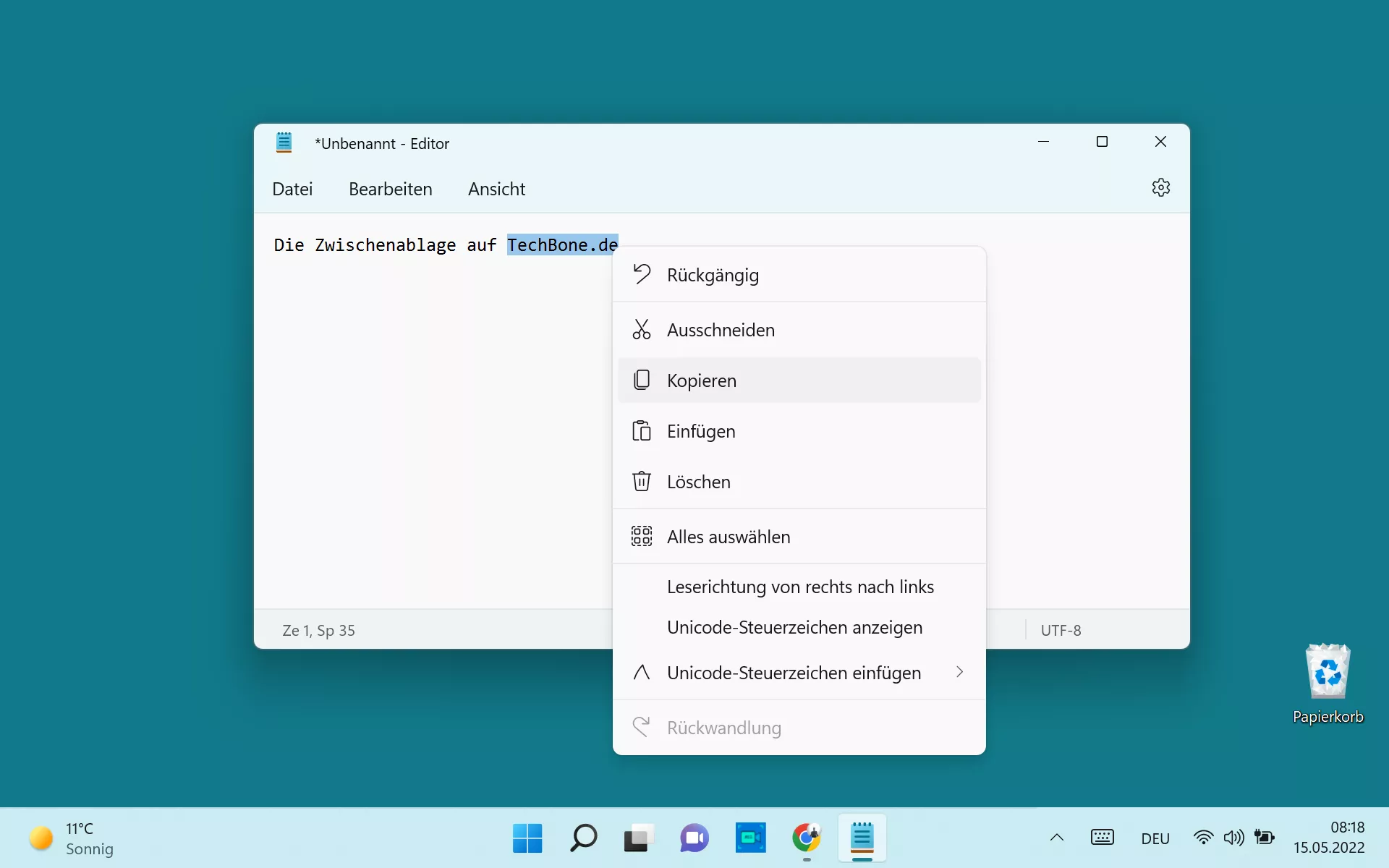 Zwischenablage verwenden – Windows 11: Schritt 1 – Zwischenablage verwenden (Inhalt kopieren)
